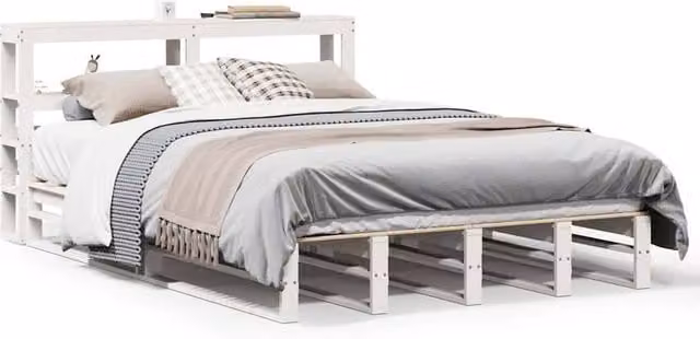 Berkfield Home Small Double Bed Frame in White Solid Pine Wood with Side Compartments, W/D/H: 120 x 200 cm