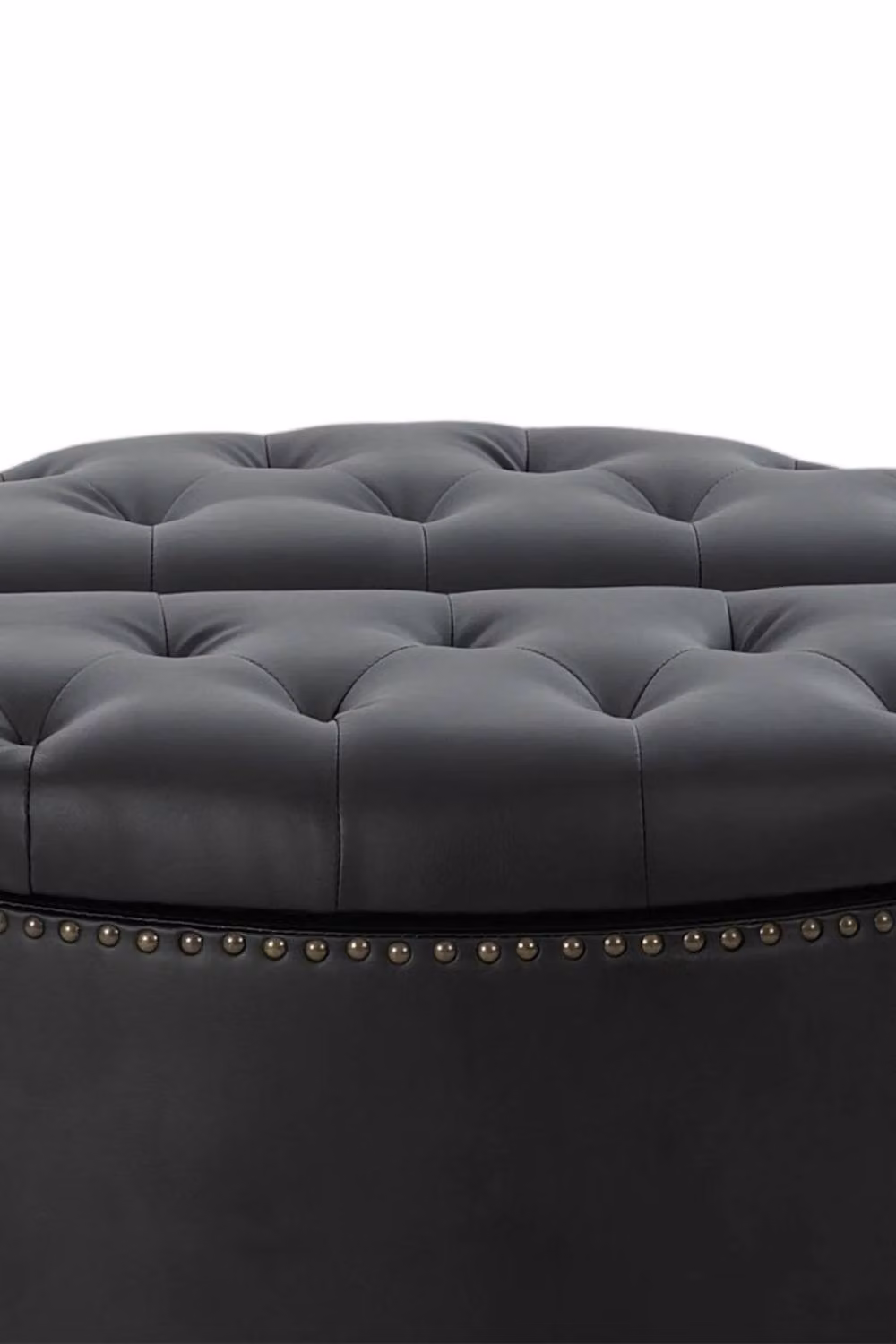 Living and Home Round PU Leather Upholstered Storage Ottoman in Black – 3