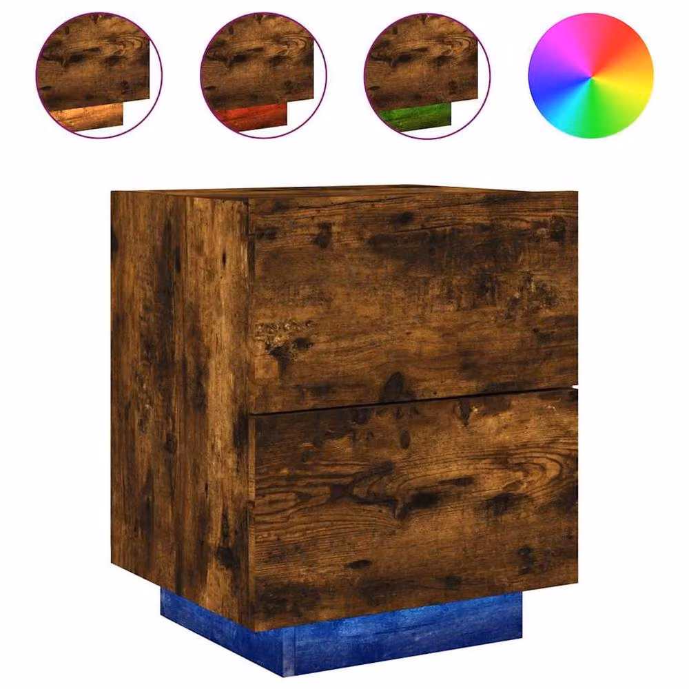 Berkfield Home Decorative Bedside Cabinet with Integrated LED Lights in Smoked Oak Brown, W: 40 cm, D: 45 cm, H: 55 cm – 2