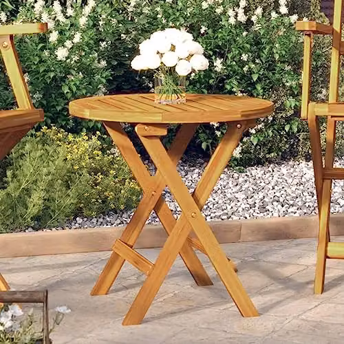 vidaXL Round Acacia Wood Bistro Table in Brown, Diameter: 46 cm, Height: 47 cm – 2