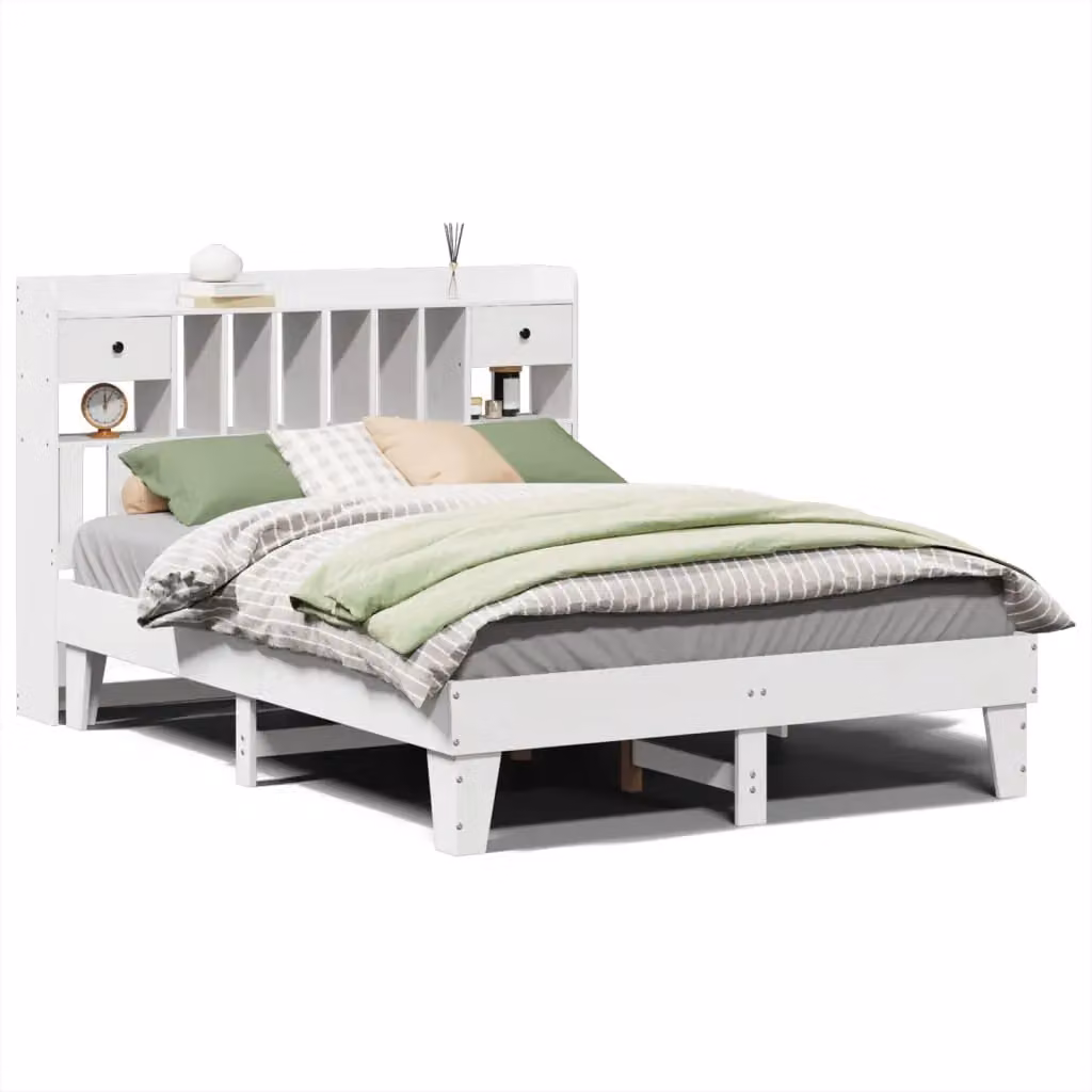 Berkfield Home White Solid Wood Pine Bed Frame with Drawers W/D/H: 160 x 200 cm – 2