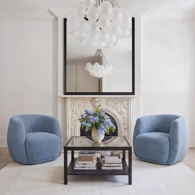 LPD Home Bluebell Clay Tub Chair in Blue Bouclé Fabric with Armrests