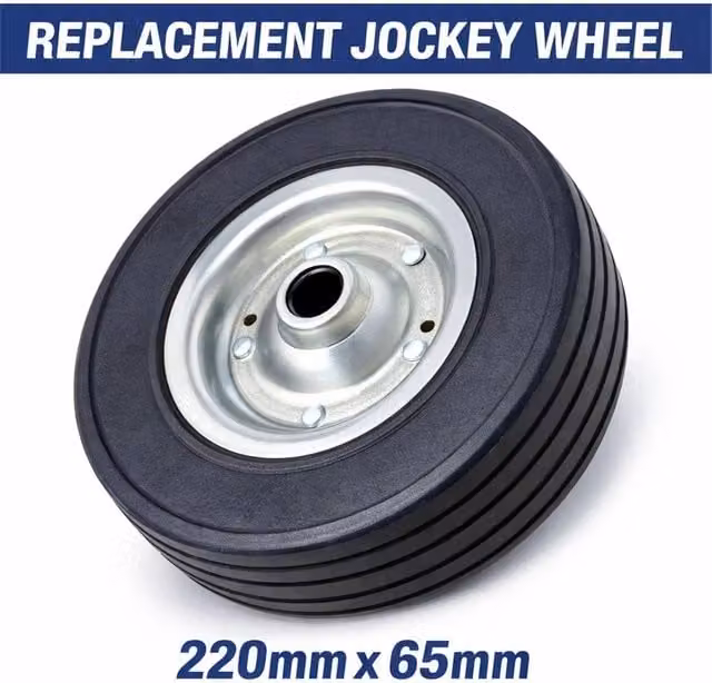 Nordara Heavy Duty Solid Jockey Wheel for Caravans, Trailers and Horseboxes, Black, Diameter: 220 mm, Width: 65 mm – 1