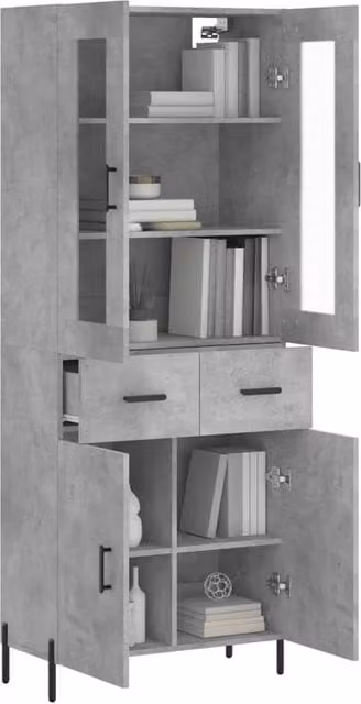 Berkfield Home Highboard in Concrete Grey with Glass Doors, W/D/H: 69.5 x 34 x 180 cm – 1