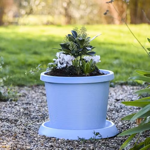 Garden Gear Mayan Blue Flowerpot with Saucer, Weatherproof Recycled Plastic, Diameter: 42 cm, Height: 31 cm, Pack of 2 – 3