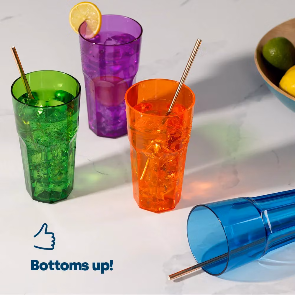 LIVIVO Set of 4 Multicolour Reusable Plastic Tumblers, 600ml, Stackable and BPA Free – 2