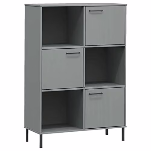 vidaXL OSLO Bookcase in Grey with Solid Pine Wood and Metal Legs, W/D/H: 90 x 35 x 128.5 cm – 1