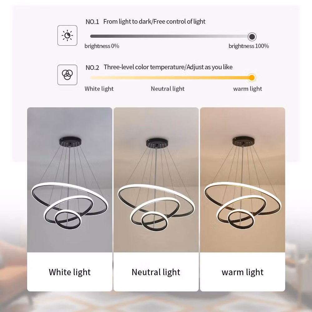 Pheashine Modern Black Ring Pendant Light, 36W, Height Adjustable with Colour Changing CCT (3000K-6500K) – 2