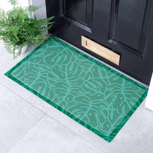 Artsy Mats Green Monstera Pattern Indoor and Outdoor Doormat, W: 70 cm, D: 40 cm