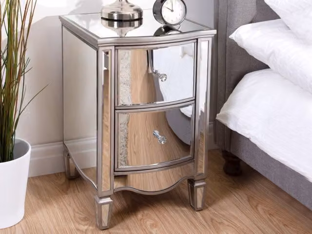 Birlea Elysee 2 Drawer Silver Mirrored Bedside Table