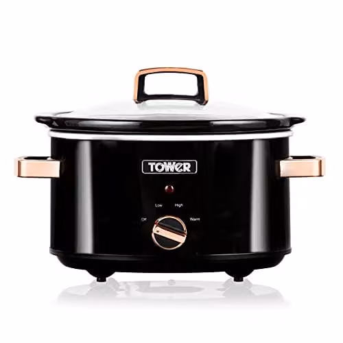 Tower 3.5 Litre Slow Cooker in Black and Gold with Keep Warm Function and Stainless Steel and Glass Accents, 210W – 1