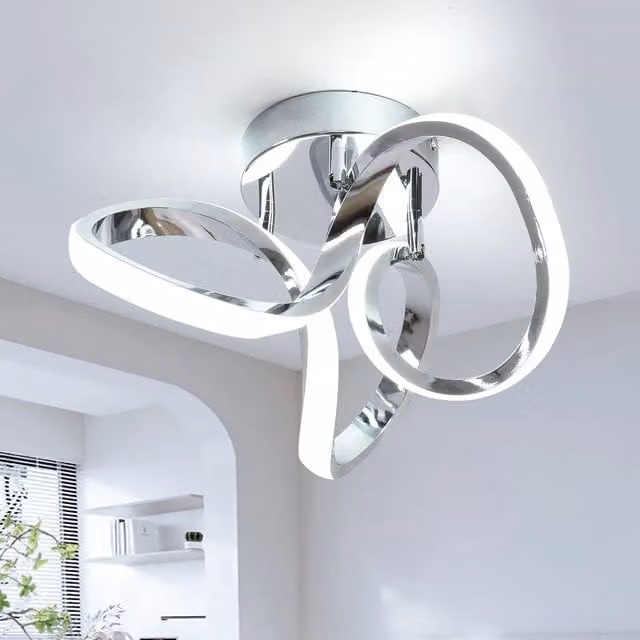 Garwarm Geometric LED Flush Mount Ceiling Light in Silver and Chrome, Diameter: 28 cm