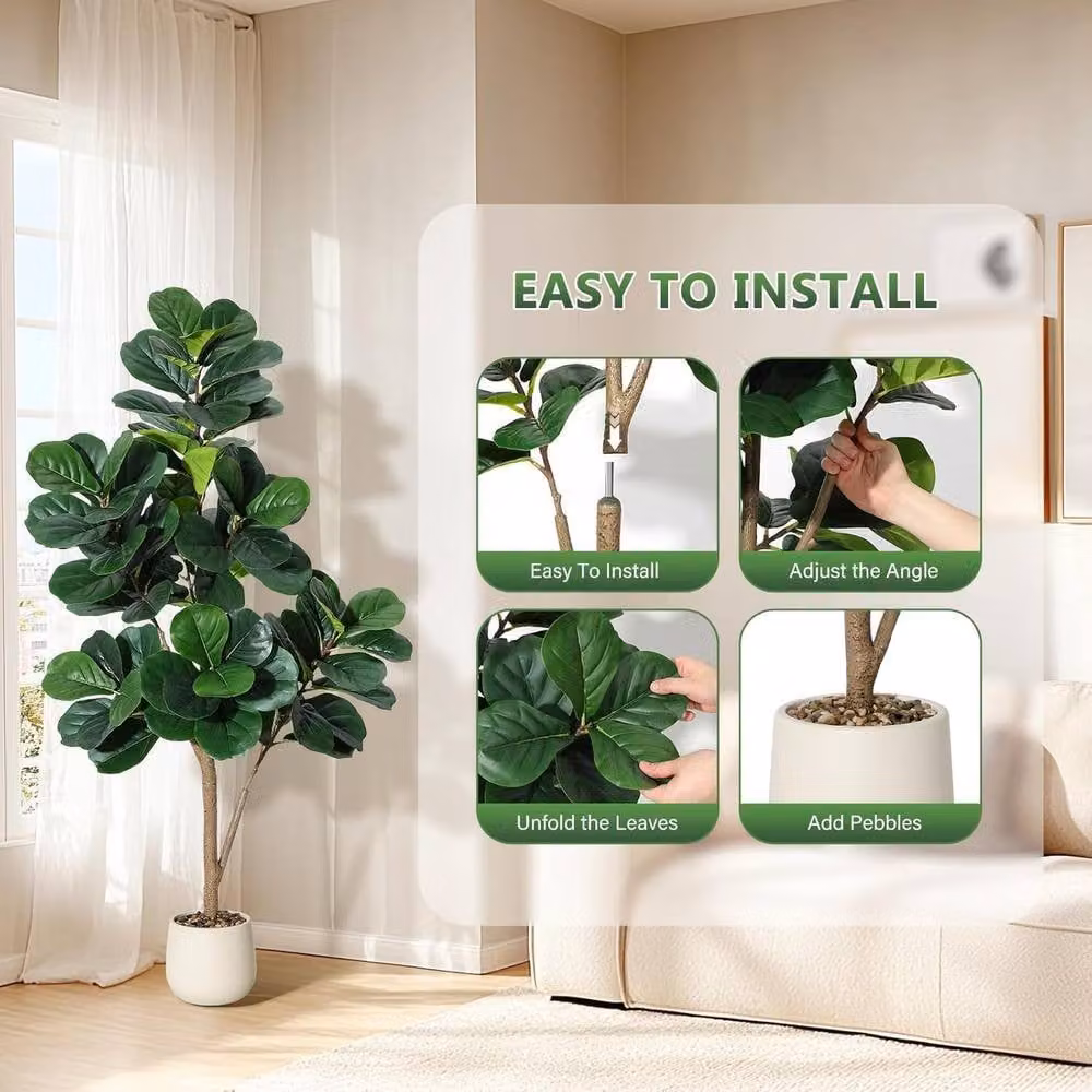 London Boutique 150cm Artificial Fiddle Leaf Fig Tree in Green – 5