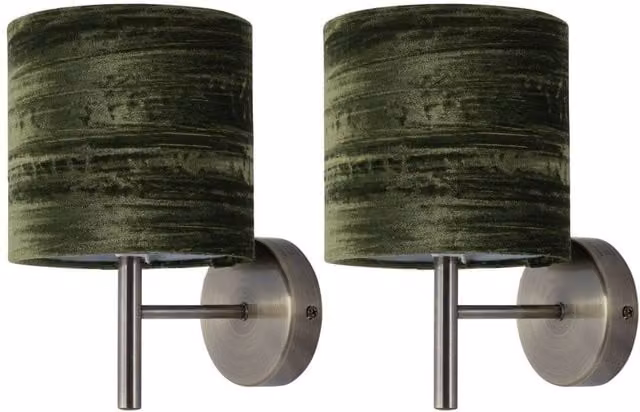 First Choice Lighting Brea Set of 2 Antique Brass Wall Lights with Green Velvet Shades – 1