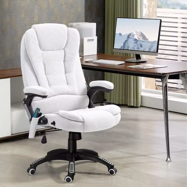 Vinsetto Executive Massage Office Chair in Beige Fabric with Headrest and Armrests