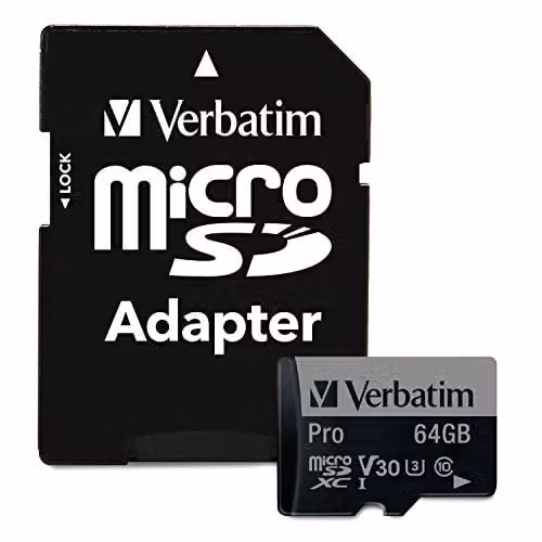 Verbatim Pro U3 Micro SDXC Memory Card with Adapter, 64 GB, Black