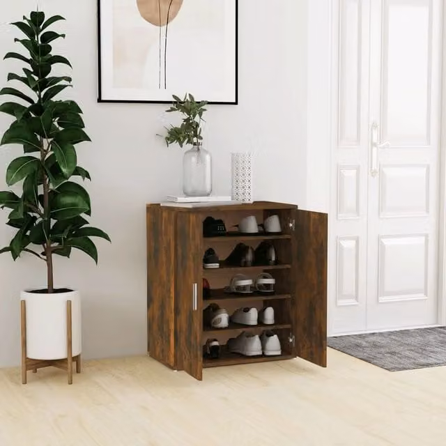 Berkfield Home Smoked Oak Shoe Cabinet in Brown, W/D/H: 60 x 35 x 70 cm