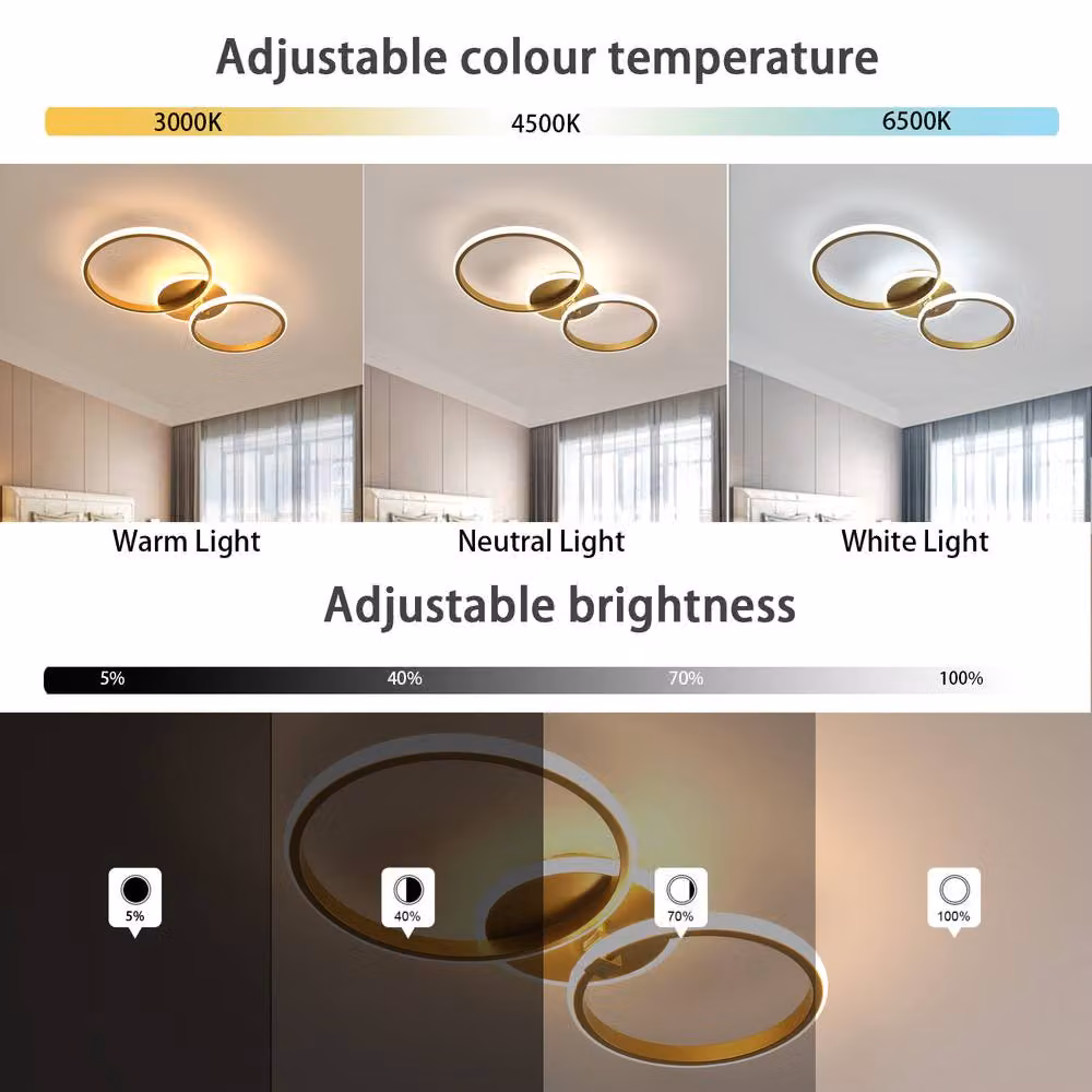 Pheashine Elegant LED Ring Ceiling Light in Gold, 42W, Stepless Dimmable 3000-6500K – 3