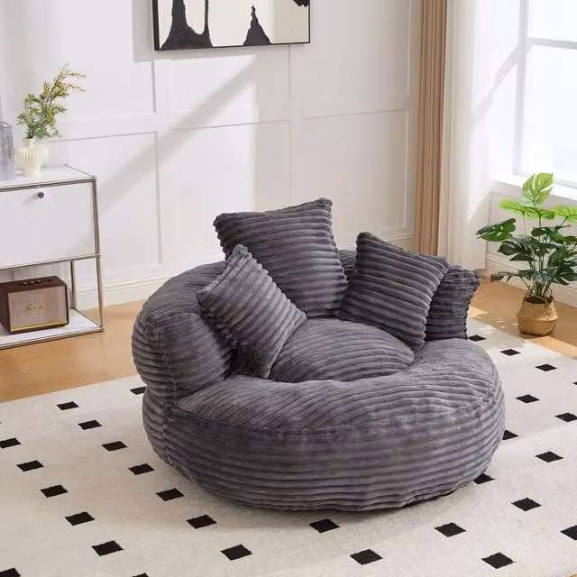 Matteo Large Corduroy Bean Bag Chair with Armrests in Dark Grey – 1
