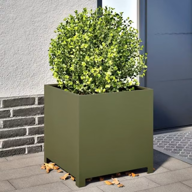 Berkfield Home Steel Garden Planter Tub, Green, W/D/H: 50 x 50 x 50 cm