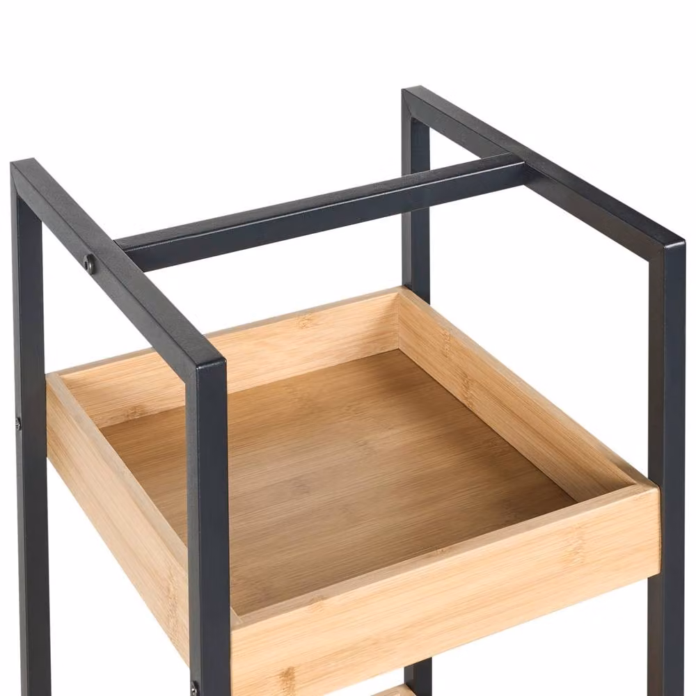 Wyld and Coco Light Brown Bamboo 3-Shelf Unit with Black Steel Frame – 3