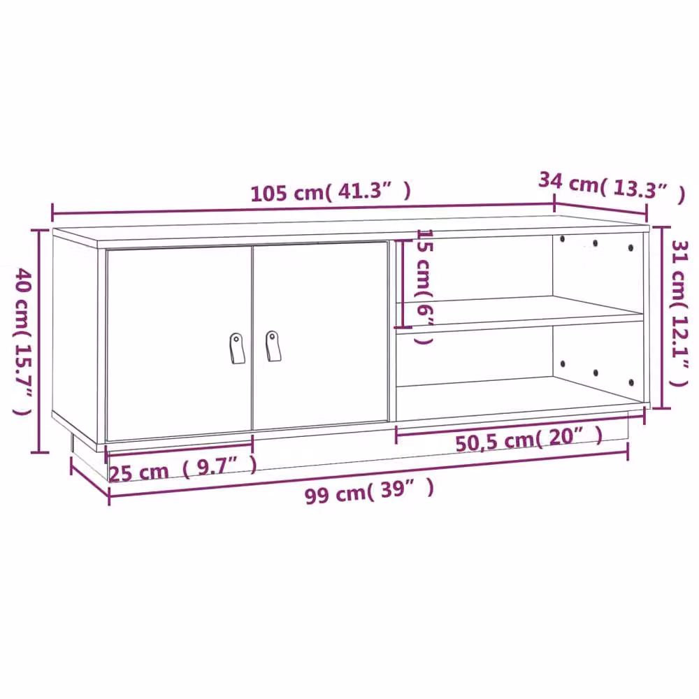 Berkfield Home TV Cabinet in Honey Brown Solid Pine, W: 105 cm, D: 34 cm, H: 40 cm – 5