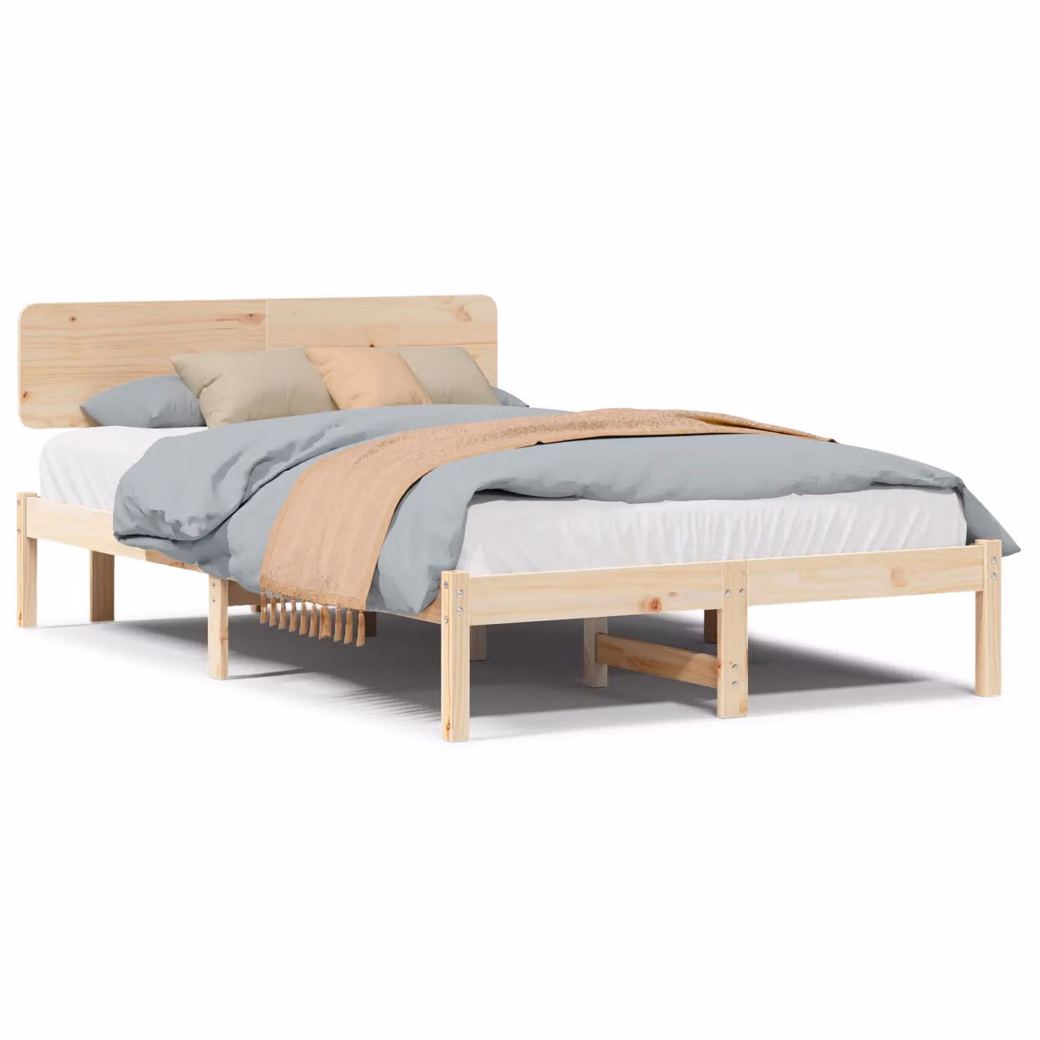 Berkfield Home Solid Pine Wood Bed Frame with Headboard, Beige, W: 140 cm, D: 190 cm, H: 74 cm – 2