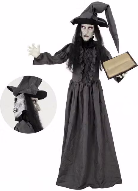 HOMCOM Life Size Animated Halloween Witch in Dark Grey, Height: 180 cm, Width: 100 cm, Depth: 15 cm