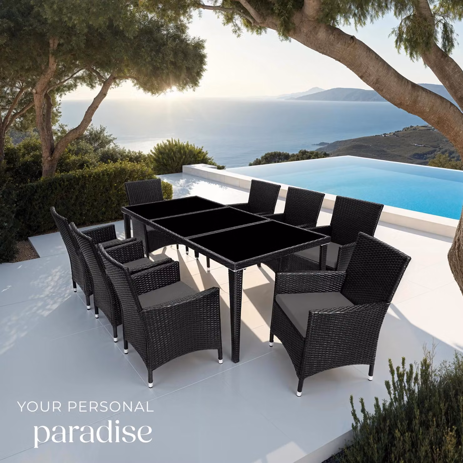 tectake Menorca Garden Table and Chairs Set in Black – 8