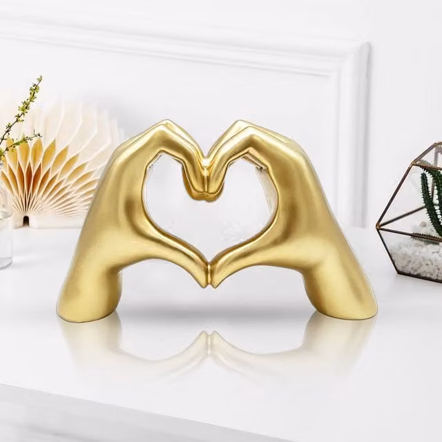 Huhote Modern Resin Heart Hands Love Gesture Sculpture in Gold for Home and Office Decor – 1