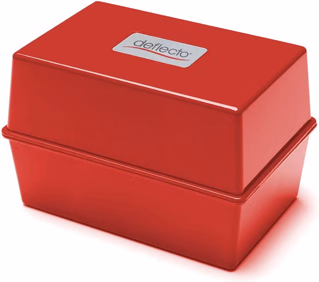 Deflecto Red Plastic Card Index Box, W/D/H: 20.32 x 12.7 x 12.7 cm