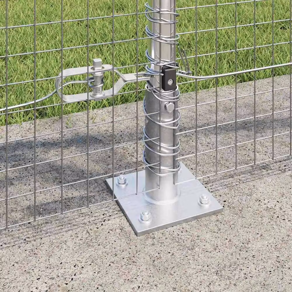Berkfield Home Silver Galvanised Steel Welded Wire Fence with 7 Flanged Posts, W: 10 m, H: 0.8 m – 2