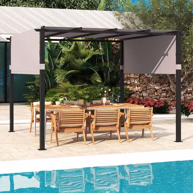 COSTWAY Modern Outdoor Grill Gazebo in Grey with Metal Frame and Polyester Canopy