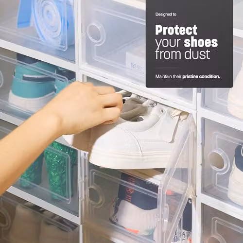 Keplin Stackable Shoe Storage Boxes, 12 Pack, White, W: 33 cm, D: 23 cm, H: 14.5 cm – 4