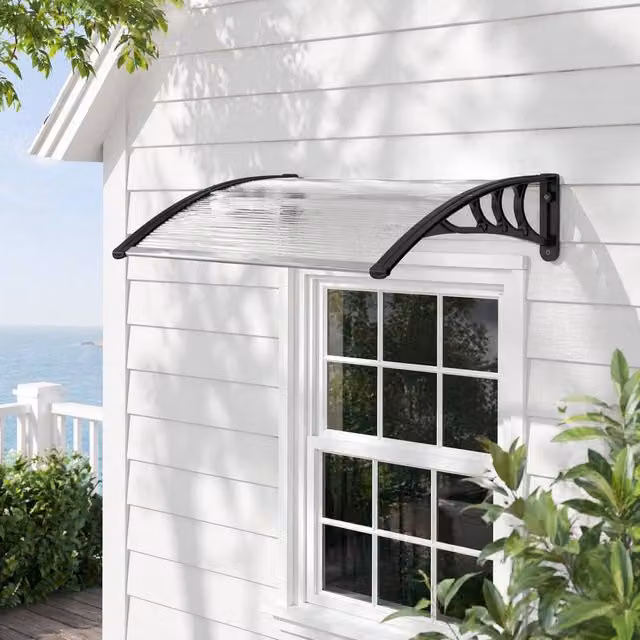 STILVORA Front Door Canopy with White Aluminium Frame and Clear Polycarbonate UV Cover – 1