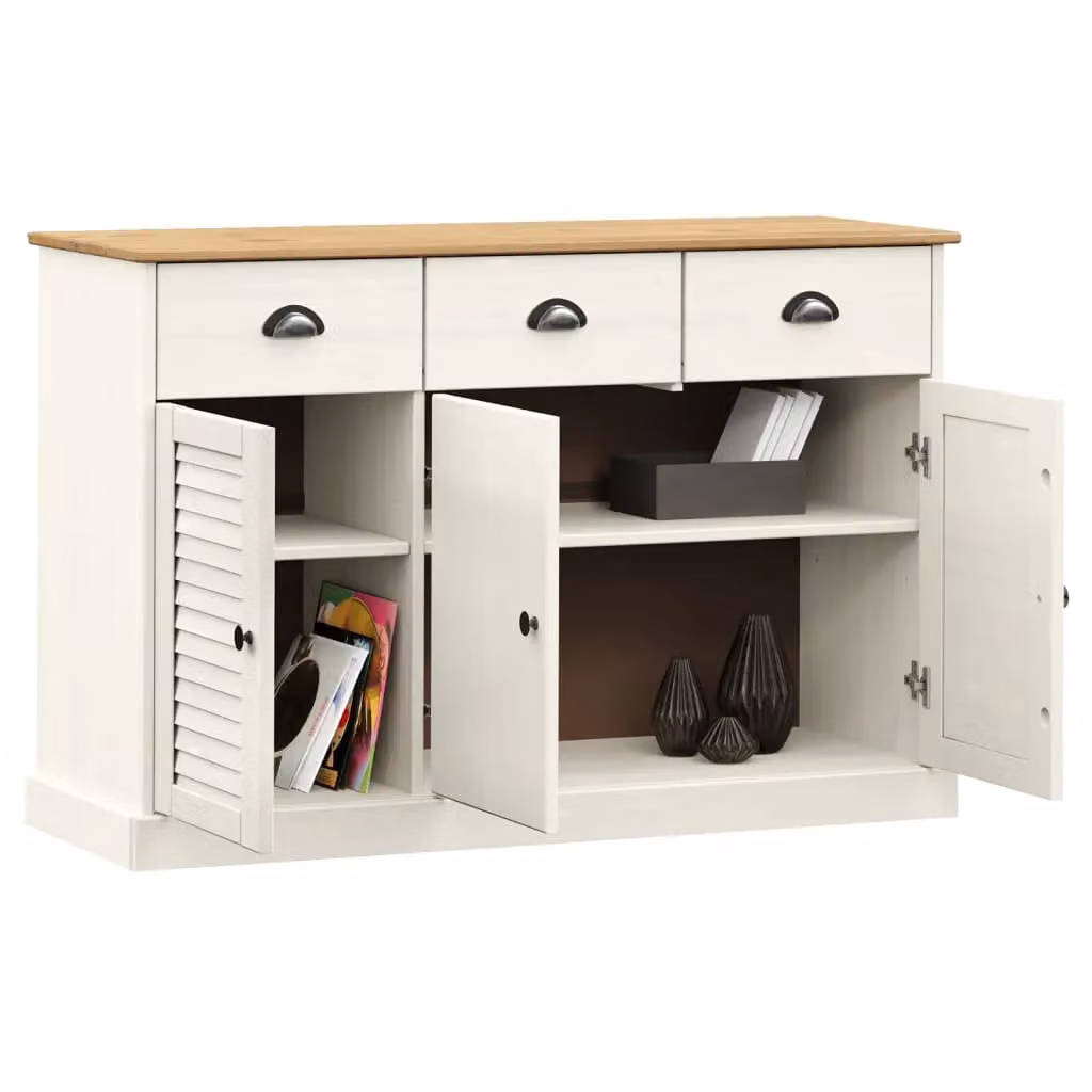 Berkfield Home VIGO Sideboard with Drawers in White Solid Pine Wood, W/D/H: 113 x 40 x 75 cm – 2