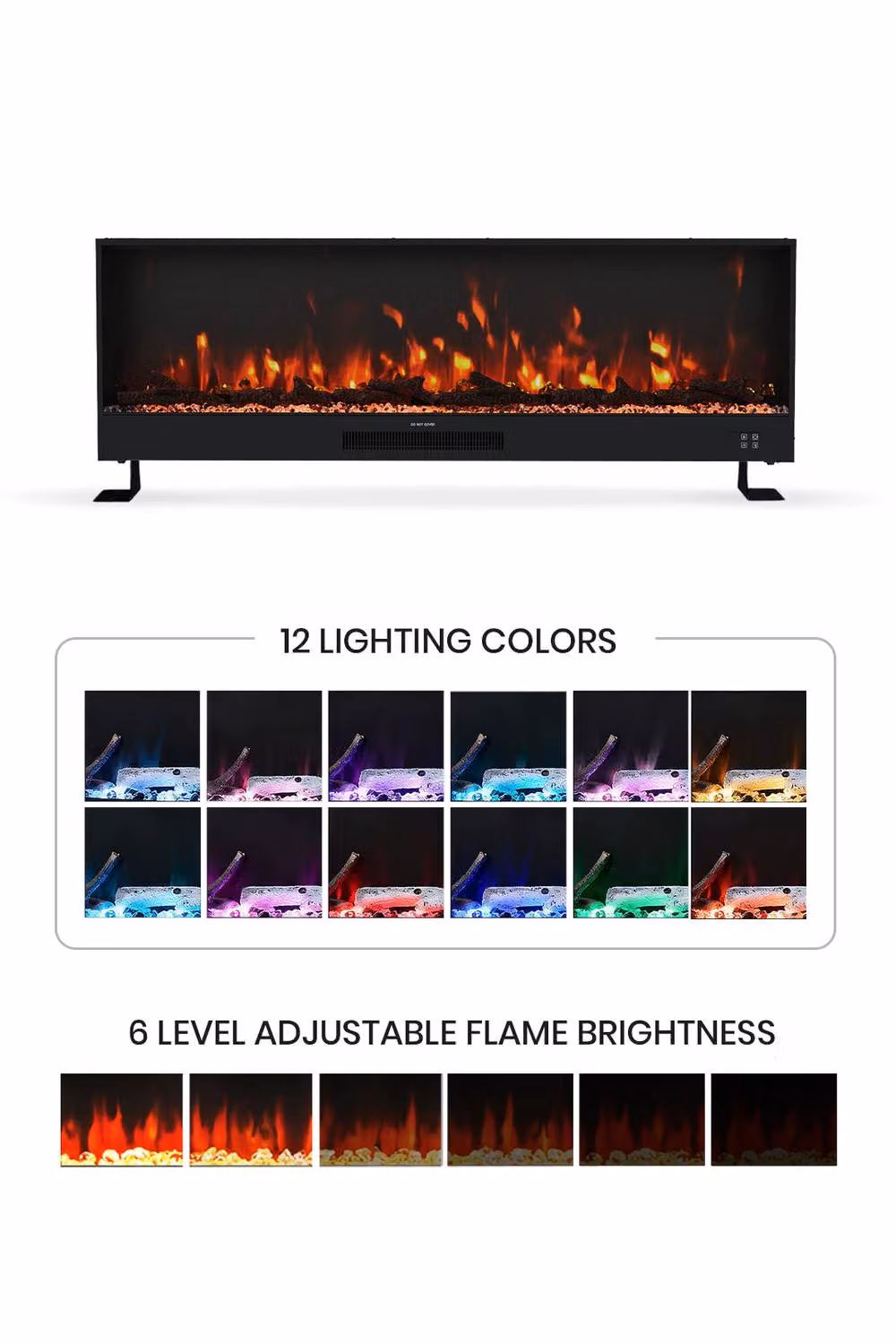H&O Direct Black Wall-Mounted Recessed Rectangular Electric Fireplace with App Control – 3