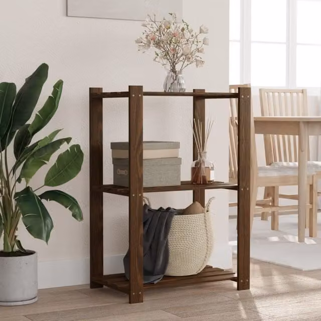 Berkfield Home 3-Tier Rustic Brown Solid Wood Pine Storage Rack, W/D/H: 60 x 38 x 90 cm – 1
