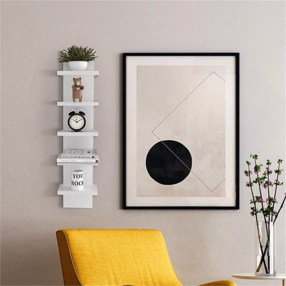VOGREX 5-Tier Vertical Floating Wall Shelf Unit in White Matt MDF – 2