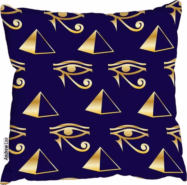 Andrew Lee Blue Egyptian Motif Square Cushion, W/D/H: 60 x 60 x 1 cm