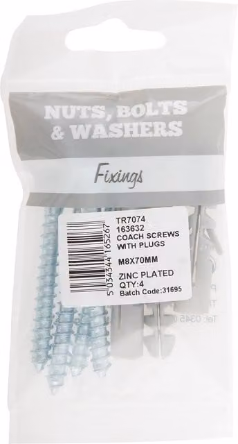 Hiatt Galvanised Silver Masonry Coach Screws with Wall Plugs