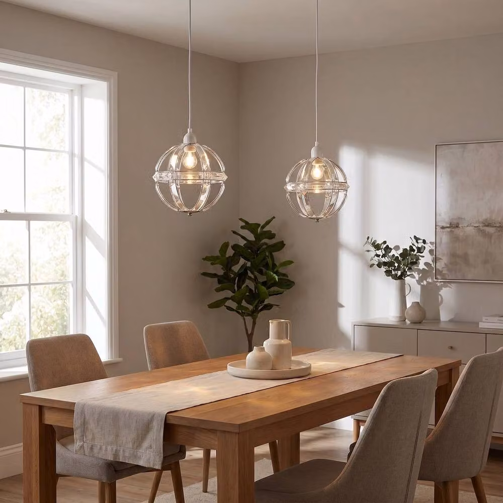 Happy Homewares Modern Spherical Chrome and Clear Acrylic Pendant Light Shade in Silver – 2