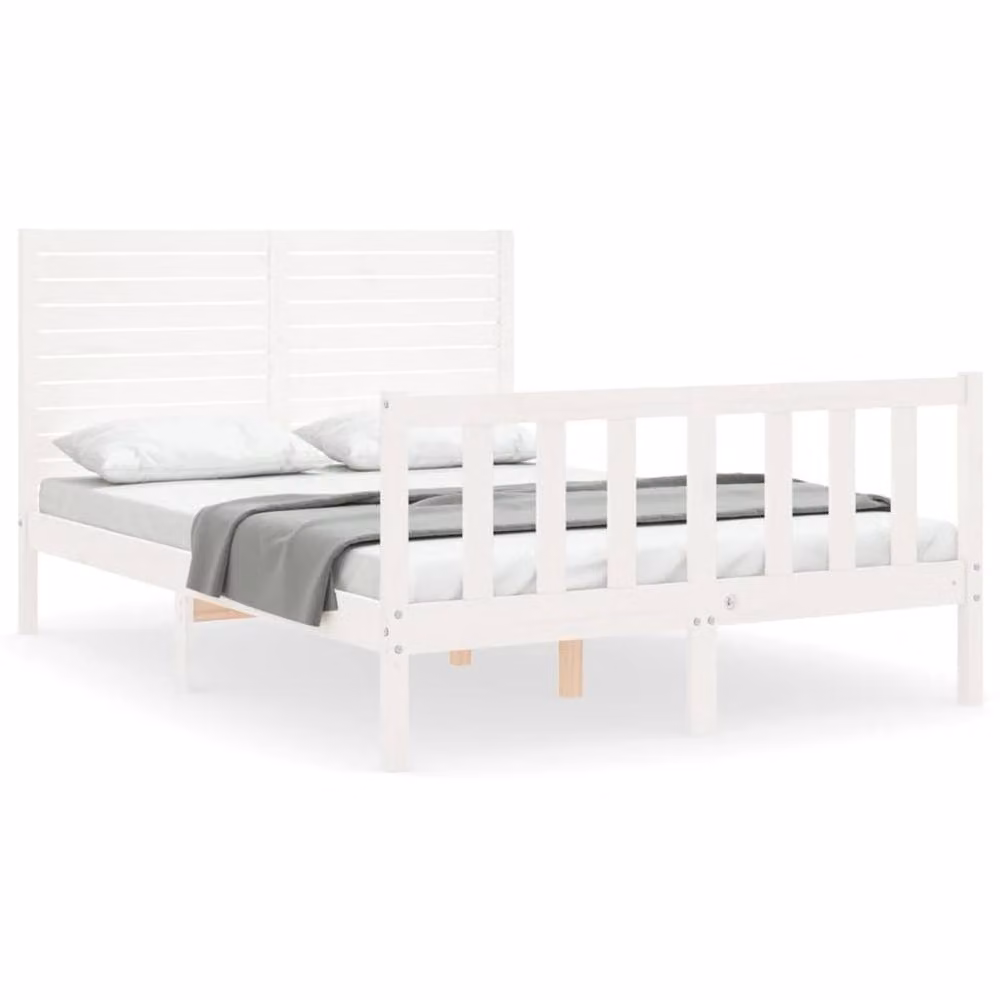 Berkfield Home Beautiful Solid Wood Bed Frame with Headboard in White, W/D/H: 140 x 190 cm – 2