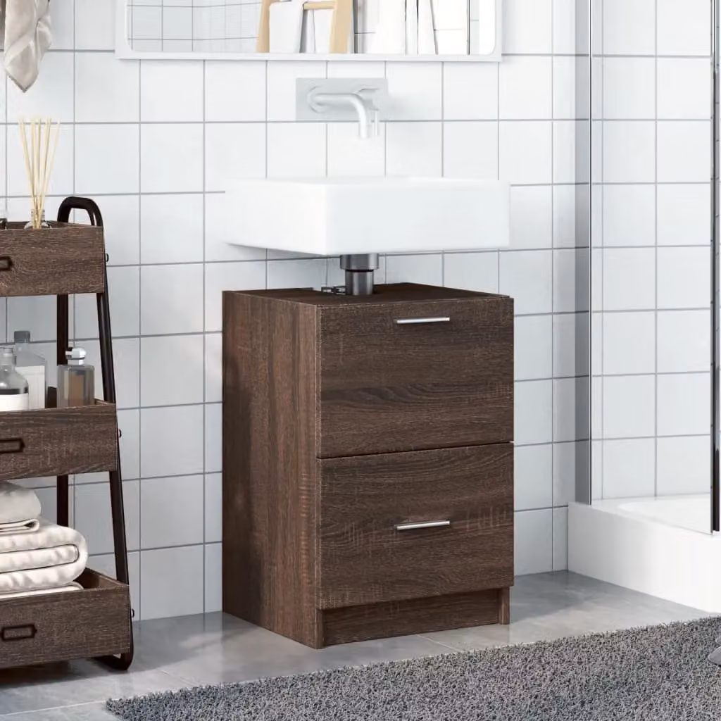 Berkfield Home Brown Oak Sink Cabinet with Doors and Drawers, W/D/H: 40 x 37 x 59 cm – 2
