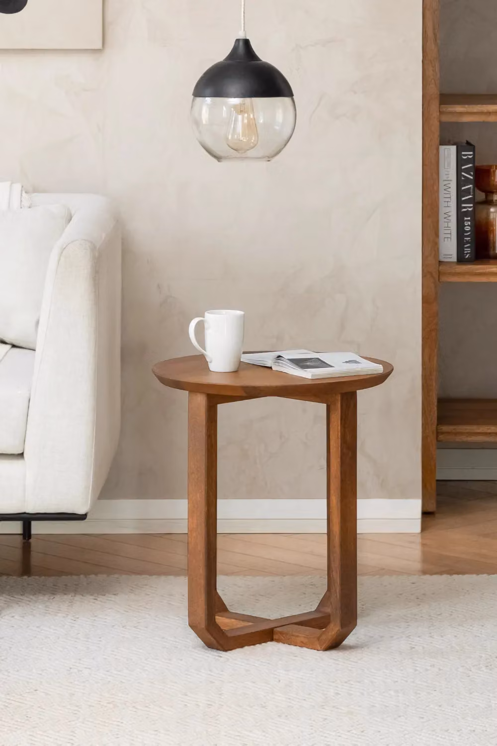 MH London Forbes Round Solid Mango Wood Side Table with Cross Base in Walnut Brown – 3