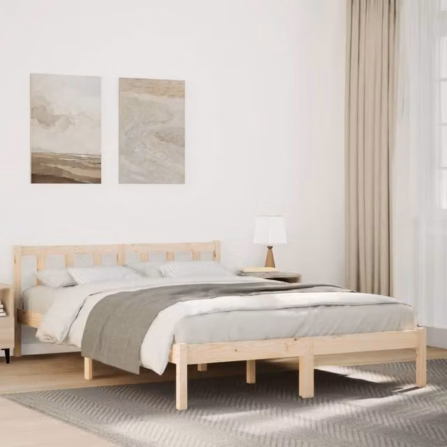 Berkfield Home Extra Long Solid Wood Pine Bed Frame in Brown W/D/H: 140 x 220 cm