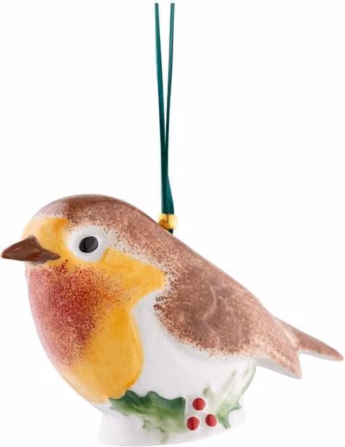 Belleek Classic Robin with Holly Porcelain Hanging Ornament in Multicolour