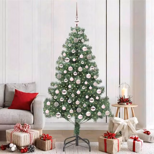 Berkfield Home Green PVC Christmas Tree with 300 LEDs and Stand, Height: 210 cm