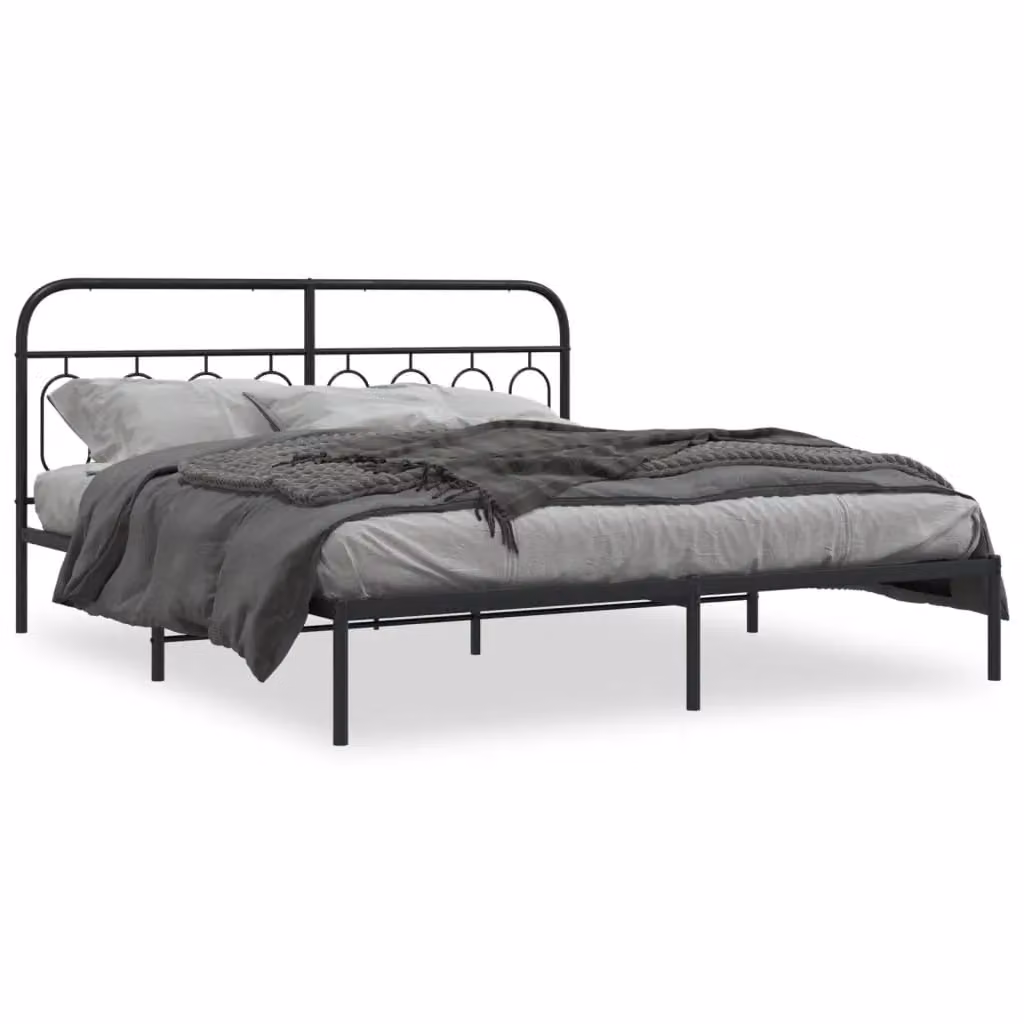 Berkfield Home Metal Bed Frame with Headboard in Black, W: 183 cm, L: 213 cm – 2