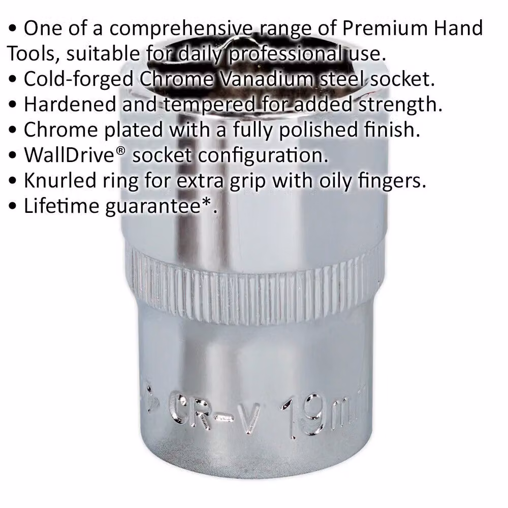 Loops 19mm Forged Steel Drive Socket with 1/2 inch Square Drive in Silver Chrome Vanadium – 2
